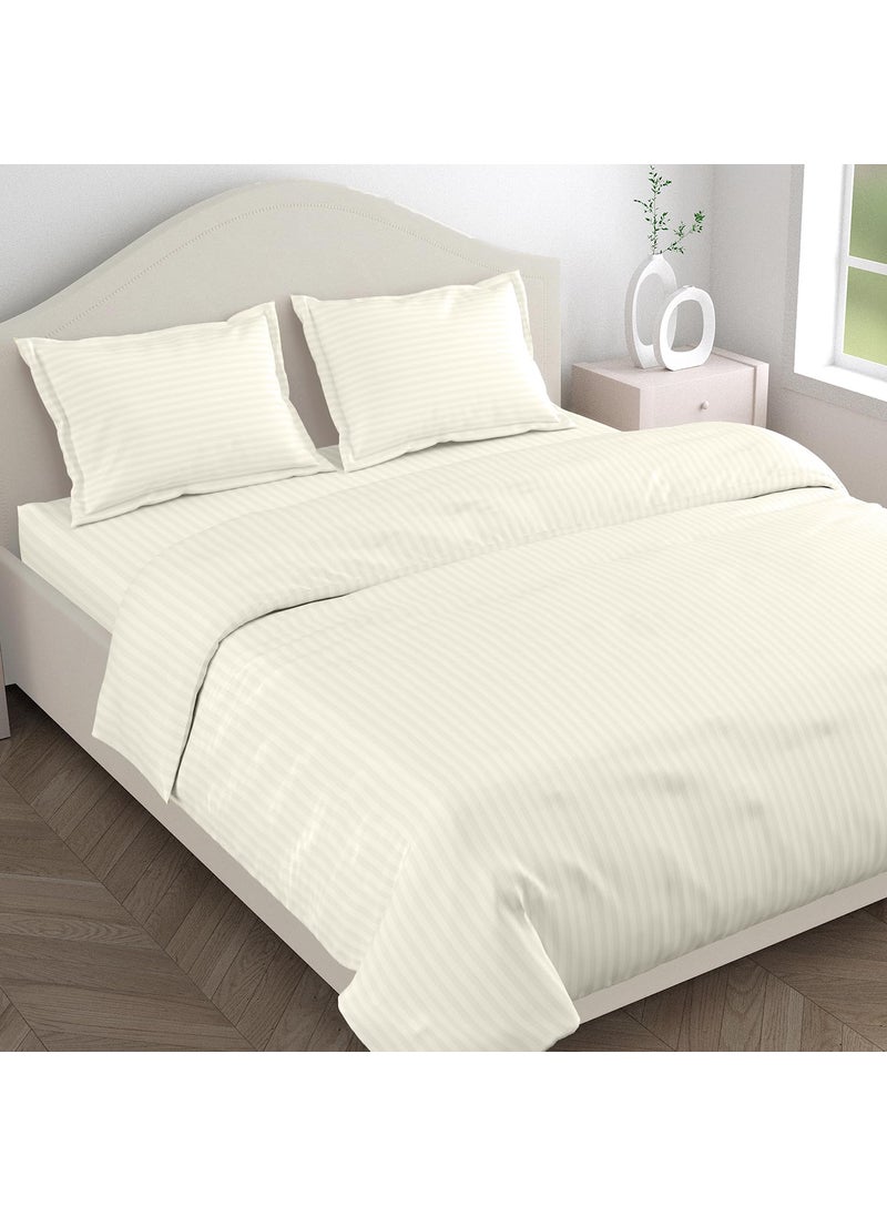 Haus Kinder King Size Bed Sheet Cotton 210 TC with 2 Pillow Covers for Double Bed Bedsheets Satin Stripes Ivory