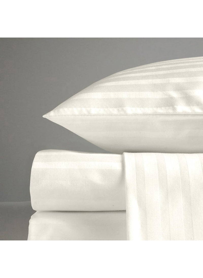 Haus Kinder King Size Bed Sheet Cotton 210 TC with 2 Pillow Covers for Double Bed Bedsheets Satin Stripes Ivory