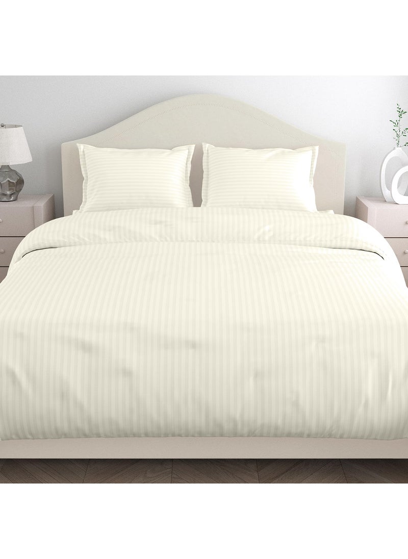 Haus Kinder King Size Bed Sheet Cotton 210 TC with 2 Pillow Covers for Double Bed Bedsheets Satin Stripes Ivory