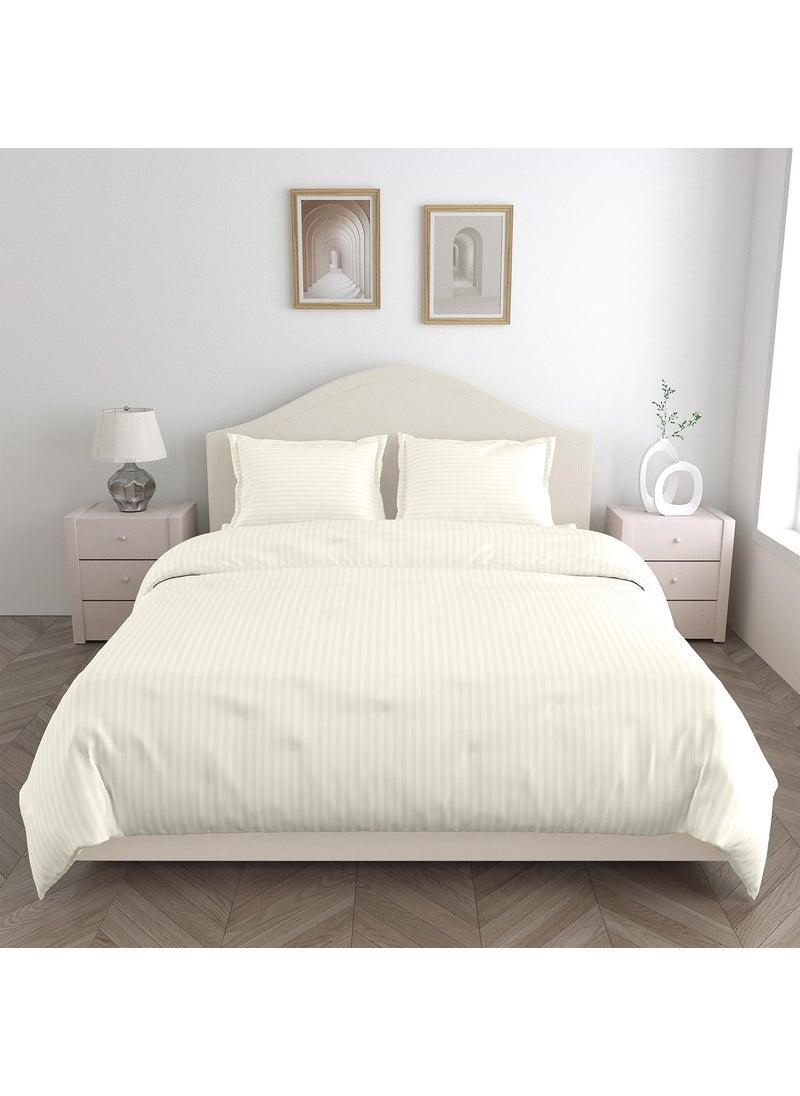 Haus Kinder King Size Bed Sheet Cotton 210 TC with 2 Pillow Covers for Double Bed Bedsheets Satin Stripes Ivory