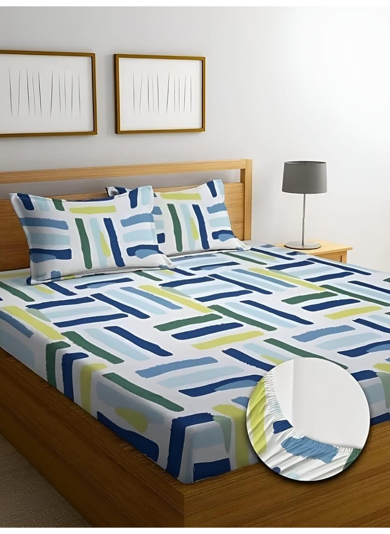 ELIZA KRAFTS 240 TC Queen Size Fitted Bedsheets Glace CottonBed Sheet Queen ElasticFitted Bedsheets Queen Size 60x72 InchBed Sheets with Pillow CoversAll Around Elastic Fit Upto 8 Inch Mattress