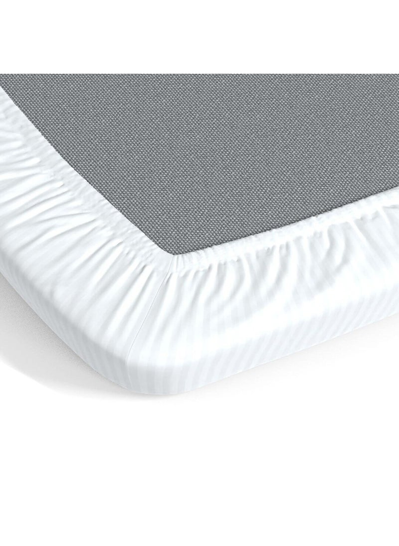 STARNSTYLE Microfiber Premium Elastic Fitted Striped Bedsheet with 2 Pillow Covers 78 x 72 King Size White