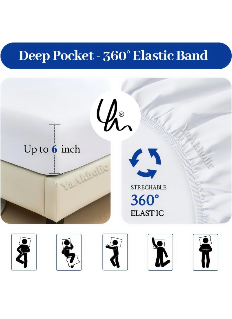YaAkholic Elastic Fitted Queen Size Bedsheet with 2 Pillow Cover Elastic bedsheets Yellow Stripe