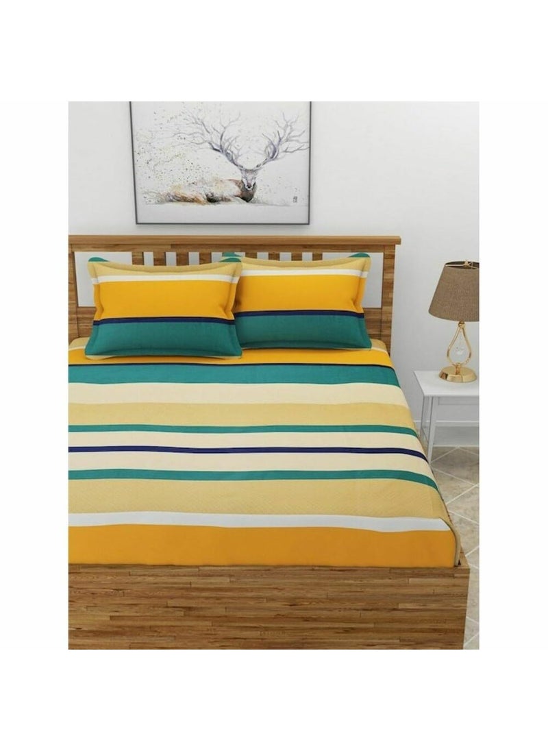 YaAkholic Elastic Fitted Queen Size Bedsheet with 2 Pillow Cover Elastic bedsheets Yellow Stripe