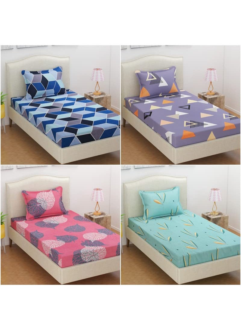 VAS COLLECTIONS Prime Collection Combo Pack of 4 Single Bedsheets with 4 Pillow Covers160 TC Soft Brushed Glace CottonBreathable Wrinkle Free 225x152 cm Multicolor Grey Blue Pink