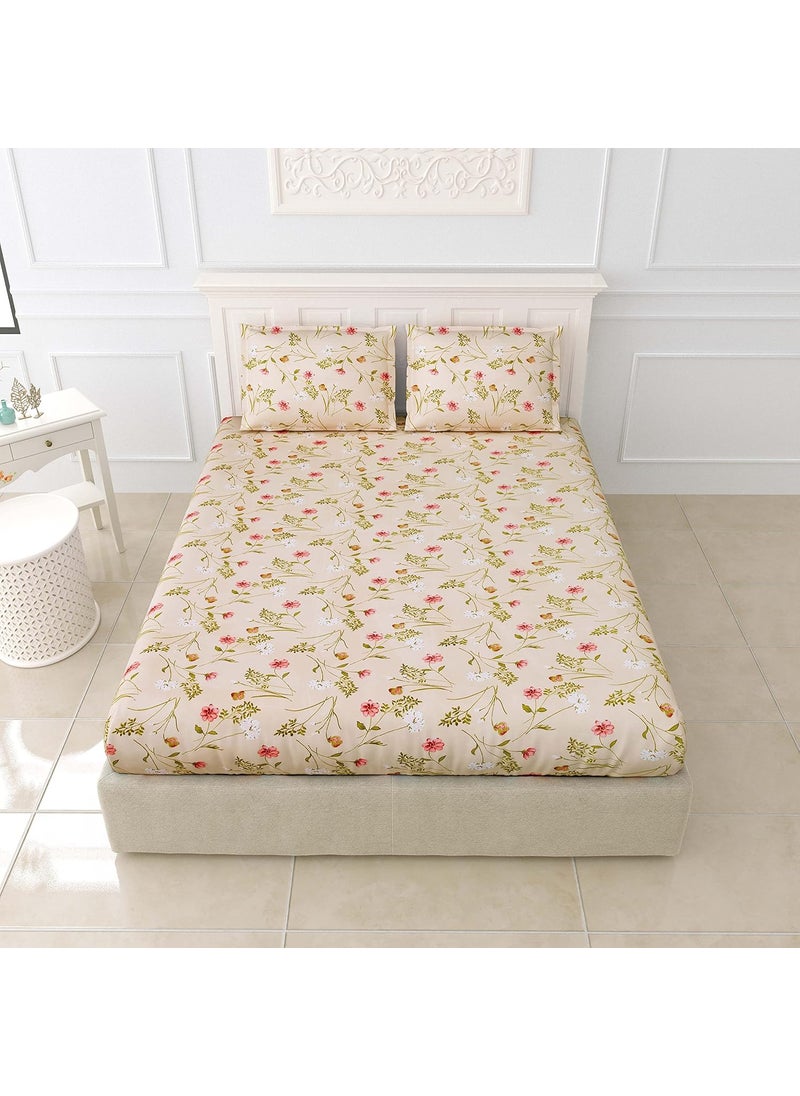 EasyGoods Super Soft Twilight Floral Bedsheet Bedsheet for Double Bed King Size Double Bedsheet with 2 Pillow Covers Premium Printed Flat Bed Sheet 106x107 inch Light Brown