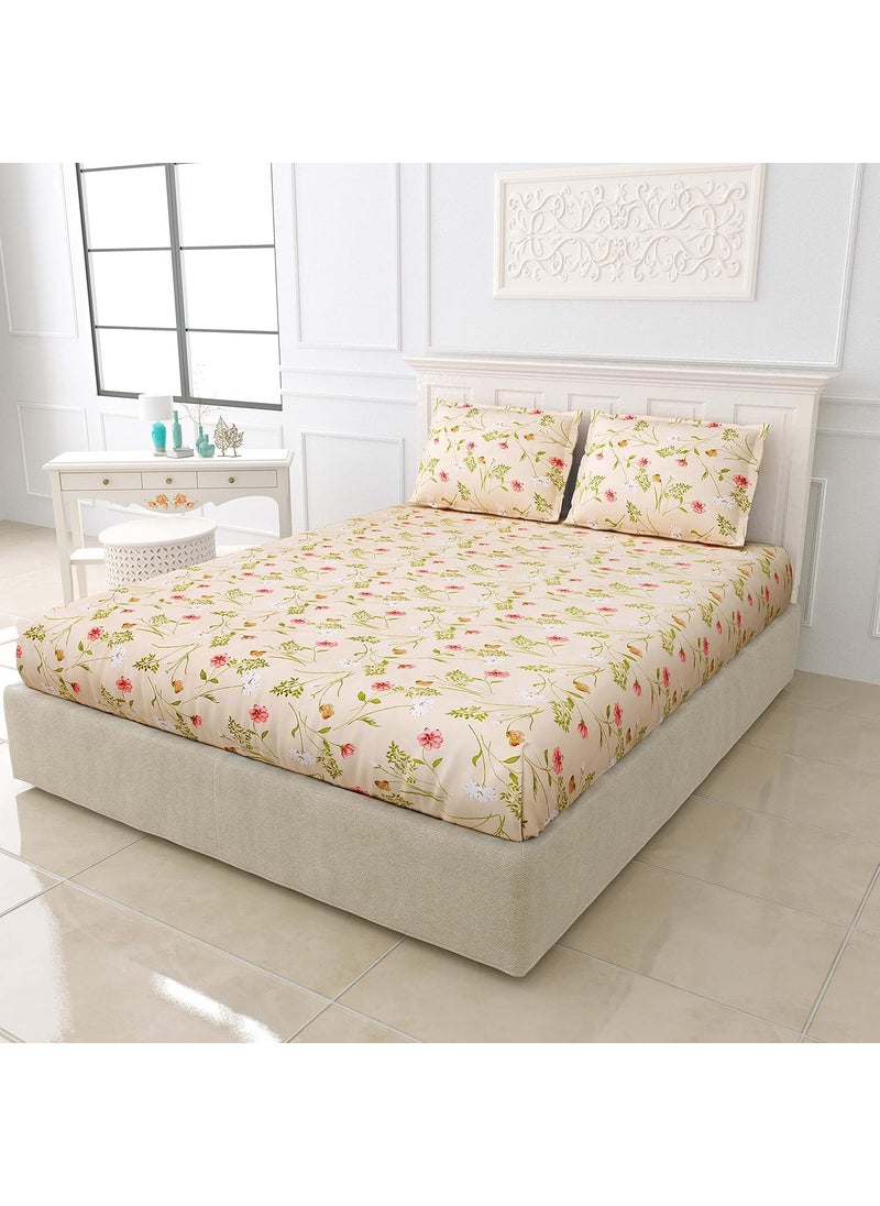 EasyGoods Super Soft Twilight Floral Bedsheet Bedsheet for Double Bed King Size Double Bedsheet with 2 Pillow Covers Premium Printed Flat Bed Sheet 106x107 inch Light Brown