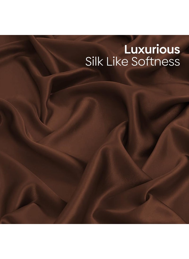 haus kinder Premium Satin Royale Mocha Velvet Bedsheets King Elastic Fitted Bedsheet with 2 Pillow Cover Set 300TC for SummersWinter Gift for Couples Romantic Dates Wedding