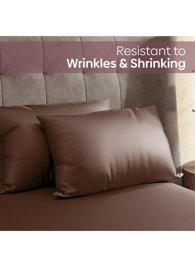 haus kinder Premium Satin Royale Mocha Velvet Bedsheets King Elastic Fitted Bedsheet with 2 Pillow Cover Set 300TC for SummersWinter Gift for Couples Romantic Dates Wedding