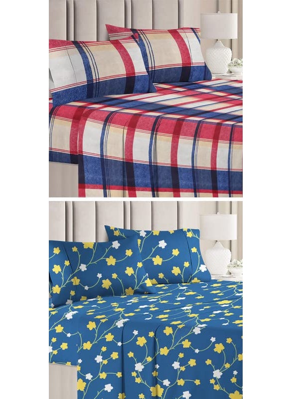 VAS COLLECTIONS Prime Collection Combo Pack of 2 Double Bedsheets with 4 Pillow Covers 144 TC Soft Brushed MicrofiberBlend Long Lasting Wrinkle Free75X7 Ft Set of 6 Pcs Yellow Red