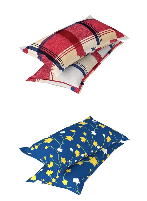VAS COLLECTIONS Prime Collection Combo Pack of 2 Double Bedsheets with 4 Pillow Covers 144 TC Soft Brushed MicrofiberBlend Long Lasting Wrinkle Free75X7 Ft Set of 6 Pcs Yellow Red