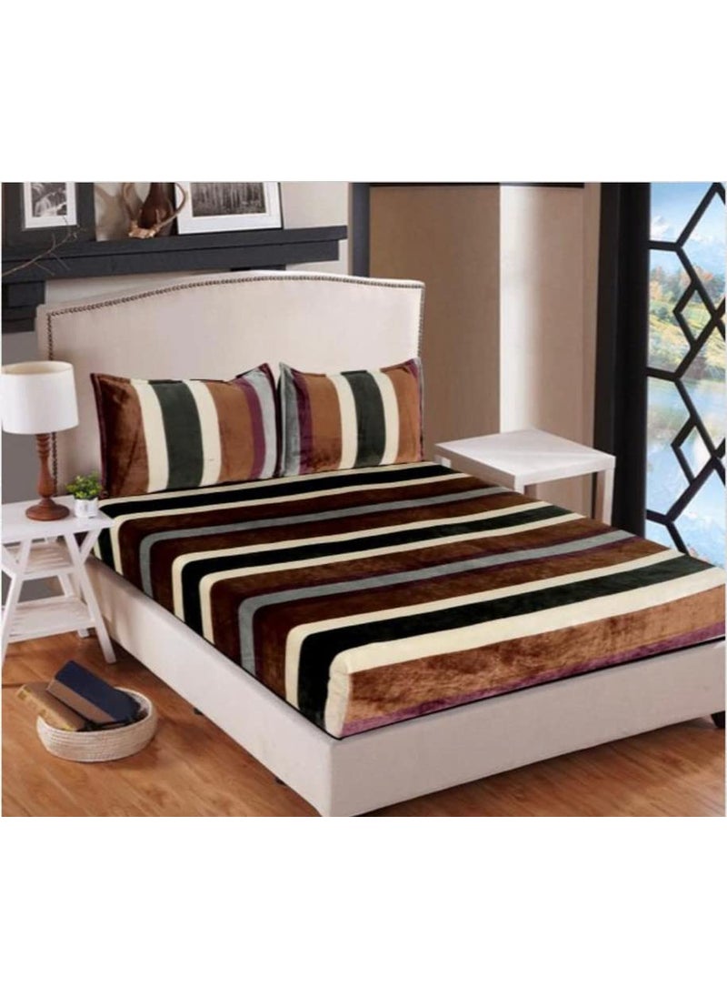 Fleece Winter King Size Woolen Warm Double Bed BedsheetVelvet Bedsheet for Winter with 2 Pillow CoversHeavy Stuff Bedsheet 228 X 269 Cm Multicolor1
