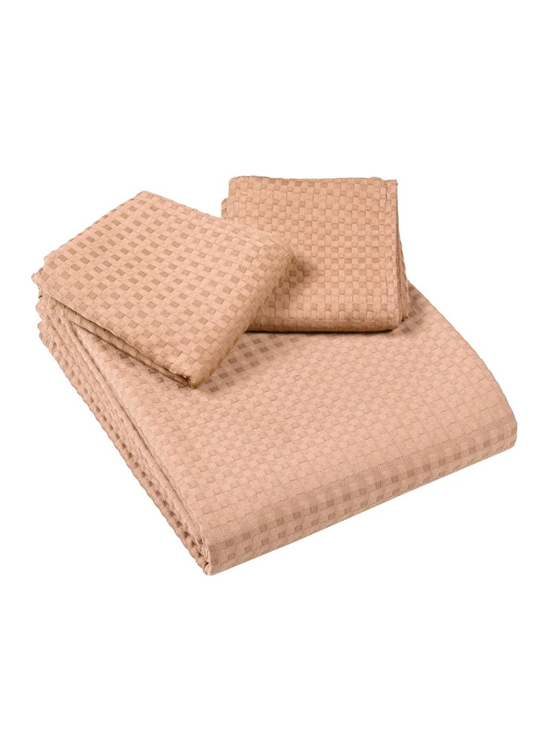 SARAL Home Soft Cotton Waffle Design Breathable Wrinkle Free Bedsheet for Double Bed 1 King Size Bedsheet with 2 Pillow Covers Beige100X108