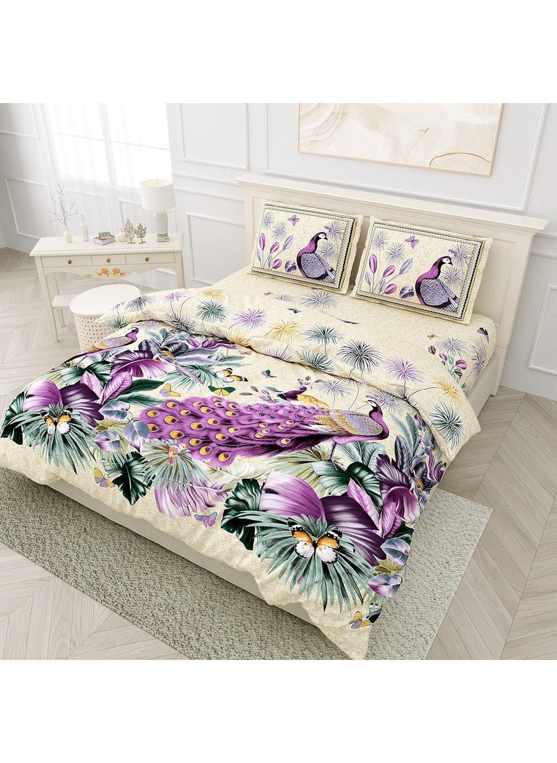 EasyGoods 400 TC Cotton Bedsheet for Double Bed PurpleHawaii33 Bedsheet King Size Bed CottonKing Size BedsheetDouble Bedsheet with 2 Pillow Covers 108x108 InchHandcrafted Bed Sheets