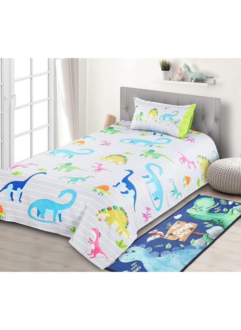 Saral Home Soft Cotton Dinosaur Designer Breathable Wrinkle Free Bedsheet for Single Bed 1 Single Size Bedsheet with 1 Pillow Cover Multi60X90