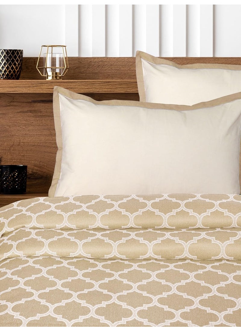 SARAL Home Soft Cotton KingQueen Noor Breathable Wrinkle Free Bedsheet for Double Bed 1 Queen Size Bedsheet with 2 Pillow Covers Beige90X100