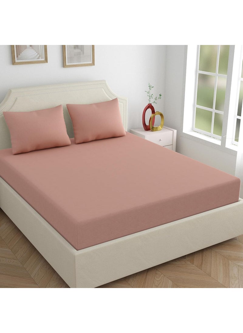 Haus Kinder Wrinkle and Iron Free 100 Cotton Jersey Soft TShirt Fabric Elastic Fitted Bedsheets King Size with 2 Pillow Cover Fits Up to 8 Mattress 78 X 72 Solid King Size Pink