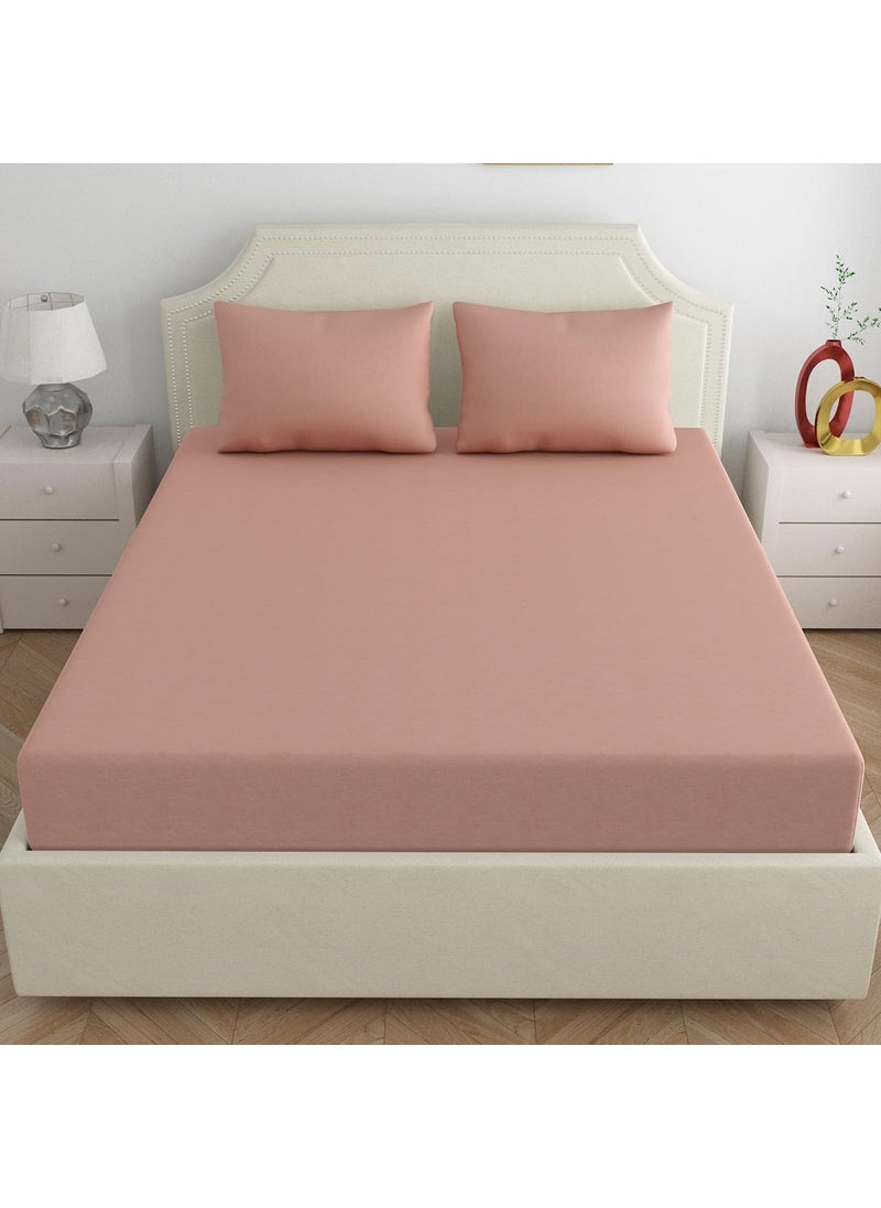 Haus Kinder Wrinkle and Iron Free 100 Cotton Jersey Soft TShirt Fabric Elastic Fitted Bedsheets King Size with 2 Pillow Cover Fits Up to 8 Mattress 78 X 72 Solid King Size Pink