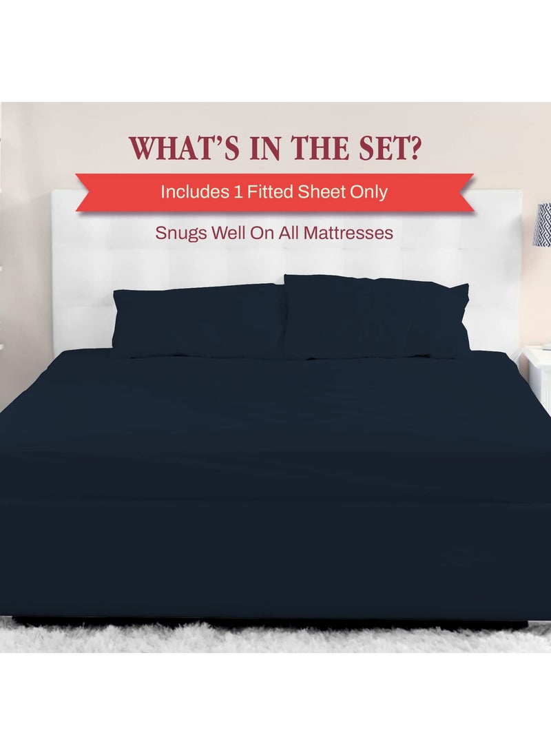 800 Thread Count Egyptian Cotton Bottom Fitted Sheet Only Queen Fitted Sheet Only Deep Pocket Soft Fitted Sheets Fitted Sheet Extra Deep Pocket 18 Fitted Sheet OnlyNavy Blue Queen Size