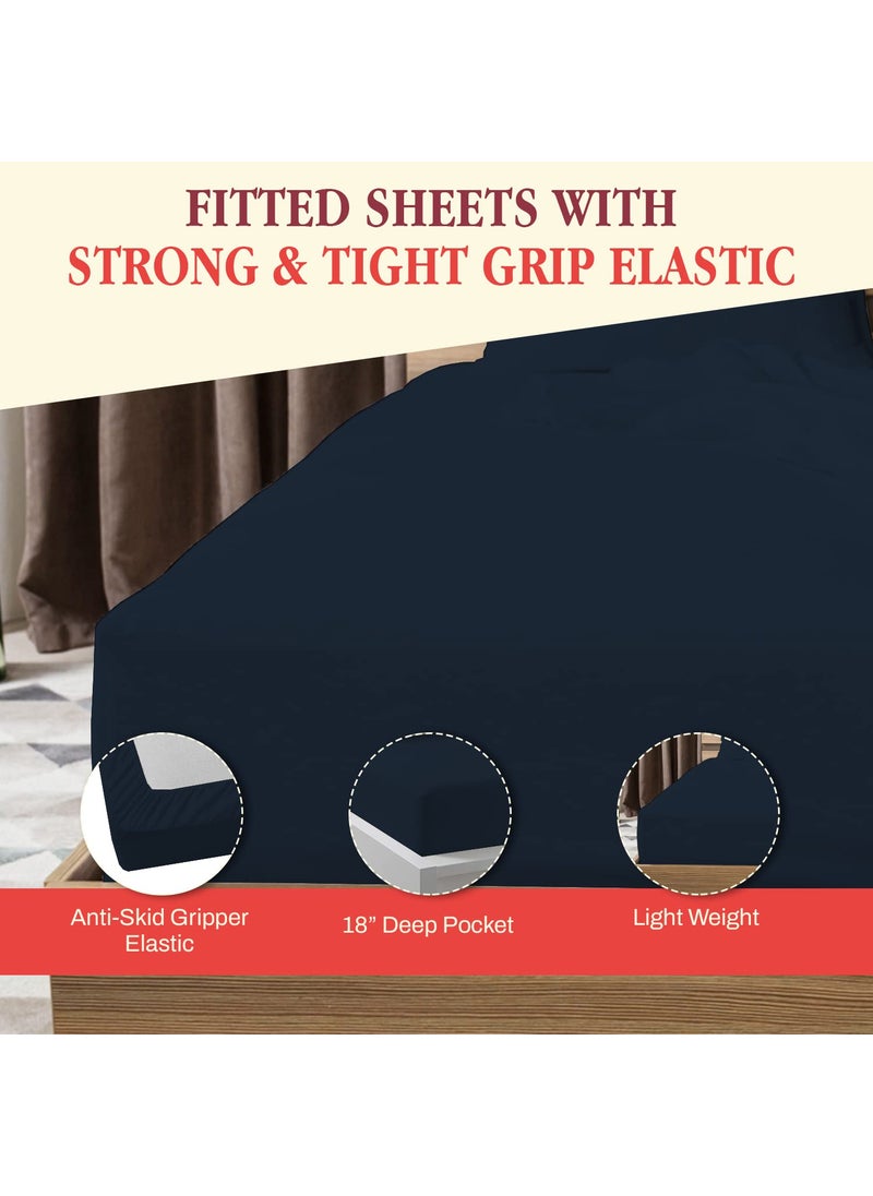 800 Thread Count Egyptian Cotton Bottom Fitted Sheet Only Queen Fitted Sheet Only Deep Pocket Soft Fitted Sheets Fitted Sheet Extra Deep Pocket 18 Fitted Sheet OnlyNavy Blue Queen Size