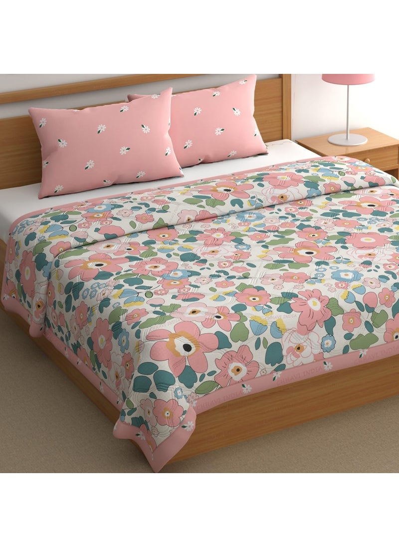 DECOMIZER Ultrasonic 280 TC Quilted Bedsheet King Size Double Bed 100 Cotton All Season Flat Bed Sheet with 2 Pillow Covers Supersoft Bedding Bedcover Set