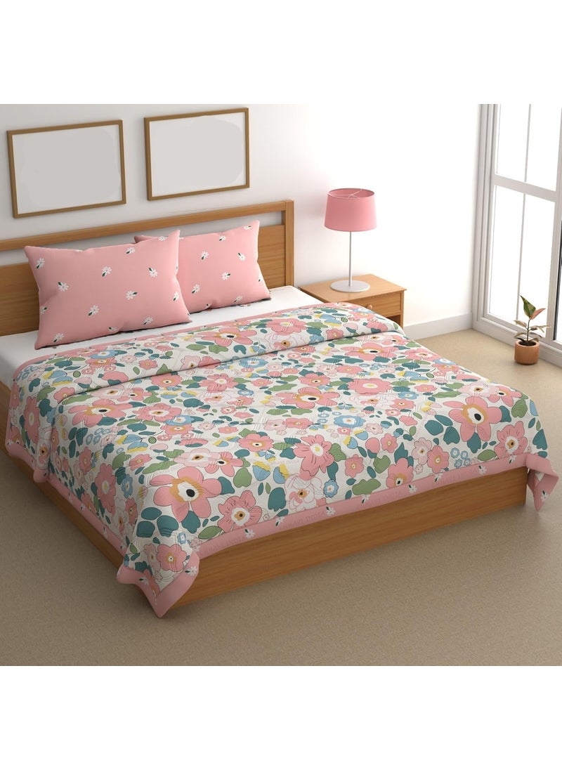 DECOMIZER Ultrasonic 280 TC Quilted Bedsheet King Size Double Bed 100 Cotton All Season Flat Bed Sheet with 2 Pillow Covers Supersoft Bedding Bedcover Set