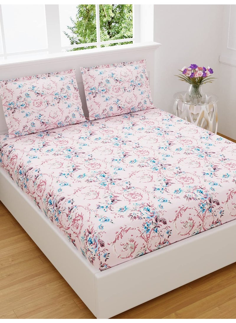 EasyGoods Daisy Floral Bedsheet 100 Cotton Bedsheet for Double Bed King Size Double Bedsheet with 2 Pillow Covers 400 TC Premium Printed Flat Bed Sheet 9ft x 9ft Pink