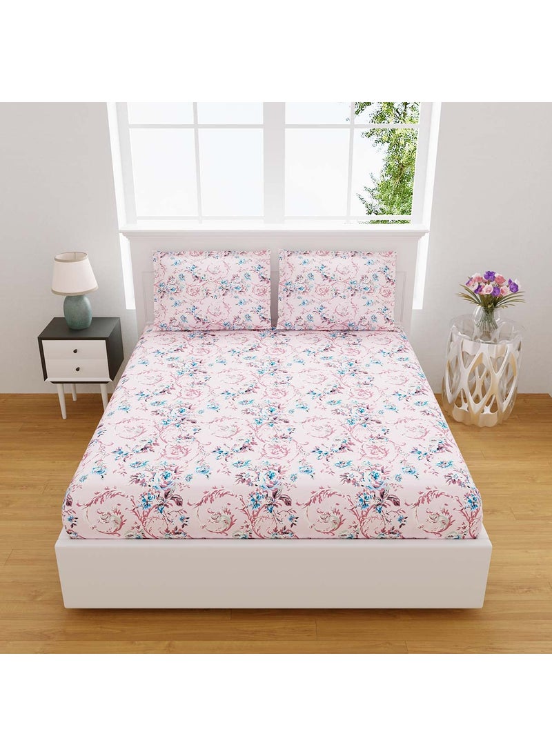EasyGoods Daisy Floral Bedsheet 100 Cotton Bedsheet for Double Bed King Size Double Bedsheet with 2 Pillow Covers 400 TC Premium Printed Flat Bed Sheet 9ft x 9ft Pink