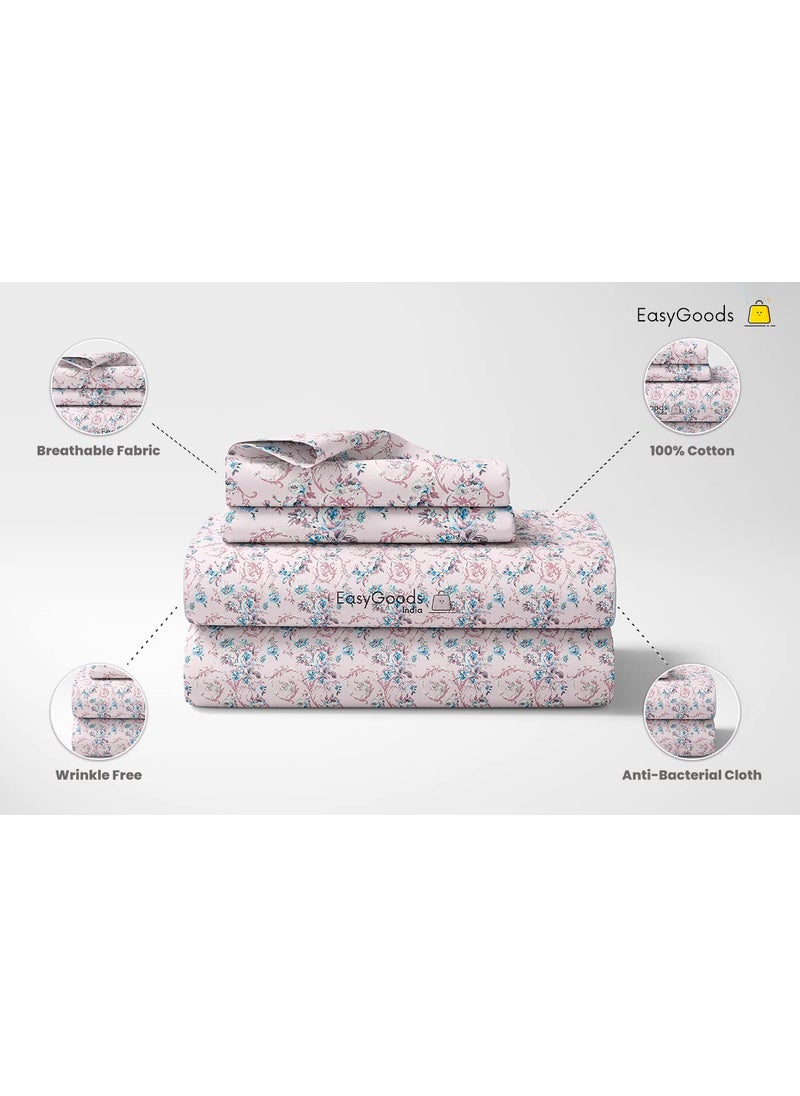 EasyGoods Daisy Floral Bedsheet 100 Cotton Bedsheet for Double Bed King Size Double Bedsheet with 2 Pillow Covers 400 TC Premium Printed Flat Bed Sheet 9ft x 9ft Pink