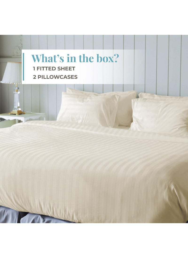 Blue Dahlia 100 Cotton Fitted Bedsheet for Double Bed 300TC Premium Sateen Weave Elastic Fit Sheet Set Queen Size Up to 12 Deep Pocket 1 Fitted Sheet60x80 2 Pillow Covers18x28 Cream