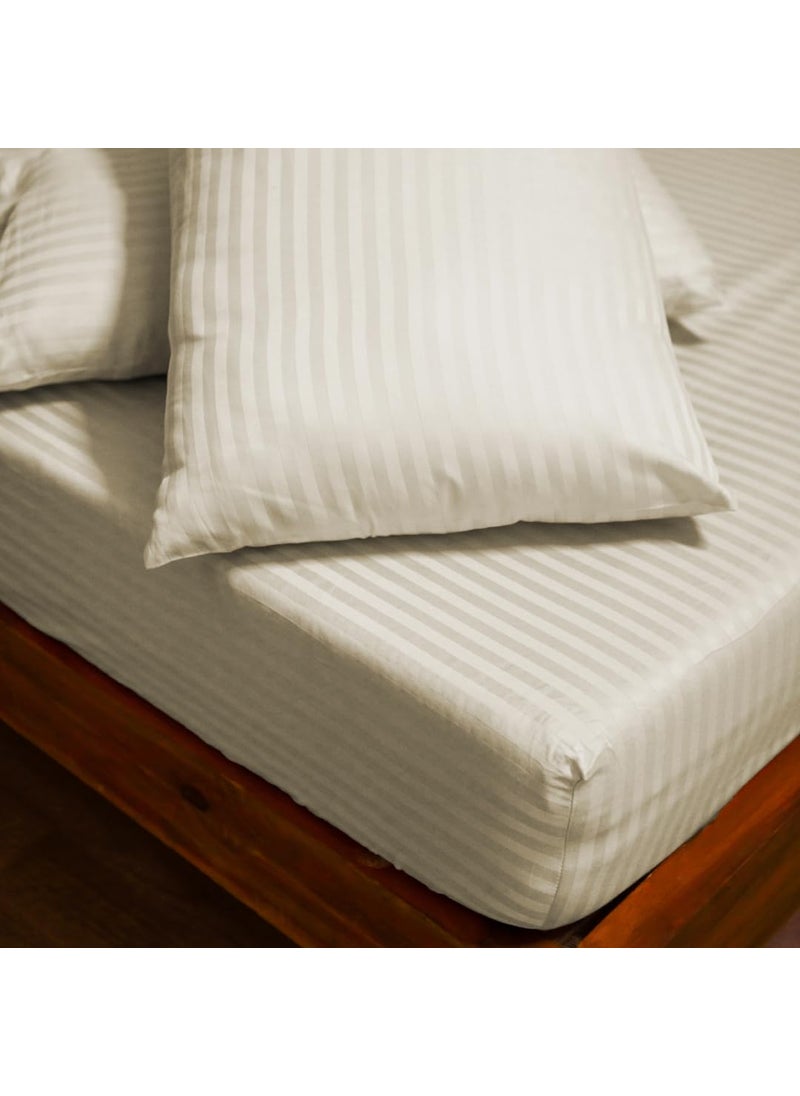 Blue Dahlia 100 Cotton Fitted Bedsheet for Double Bed 300TC Premium Sateen Weave Elastic Fit Sheet Set Queen Size Up to 12 Deep Pocket 1 Fitted Sheet60x80 2 Pillow Covers18x28 Cream