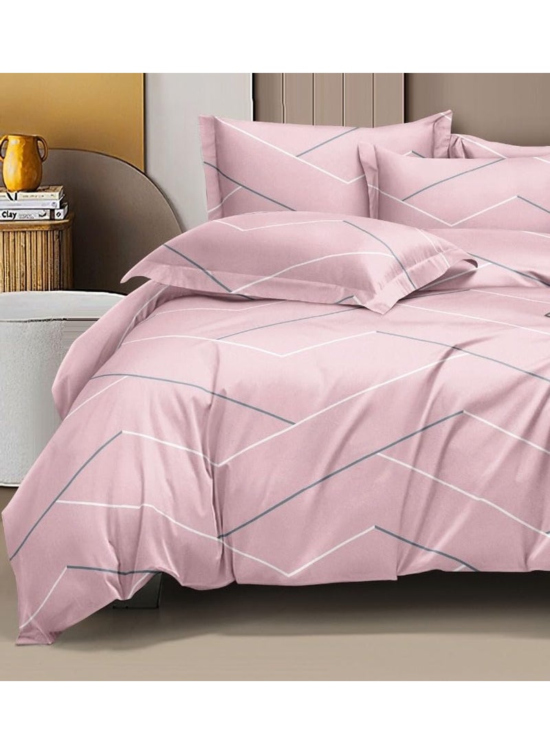 DECOR2ADMIRE 300 TC Soft Glace Cotton Queen Size Abstract Printed Premium Double Bedsheet with Two King Size Pillow Covers for Home 90 Inches x 100 Inches Pink