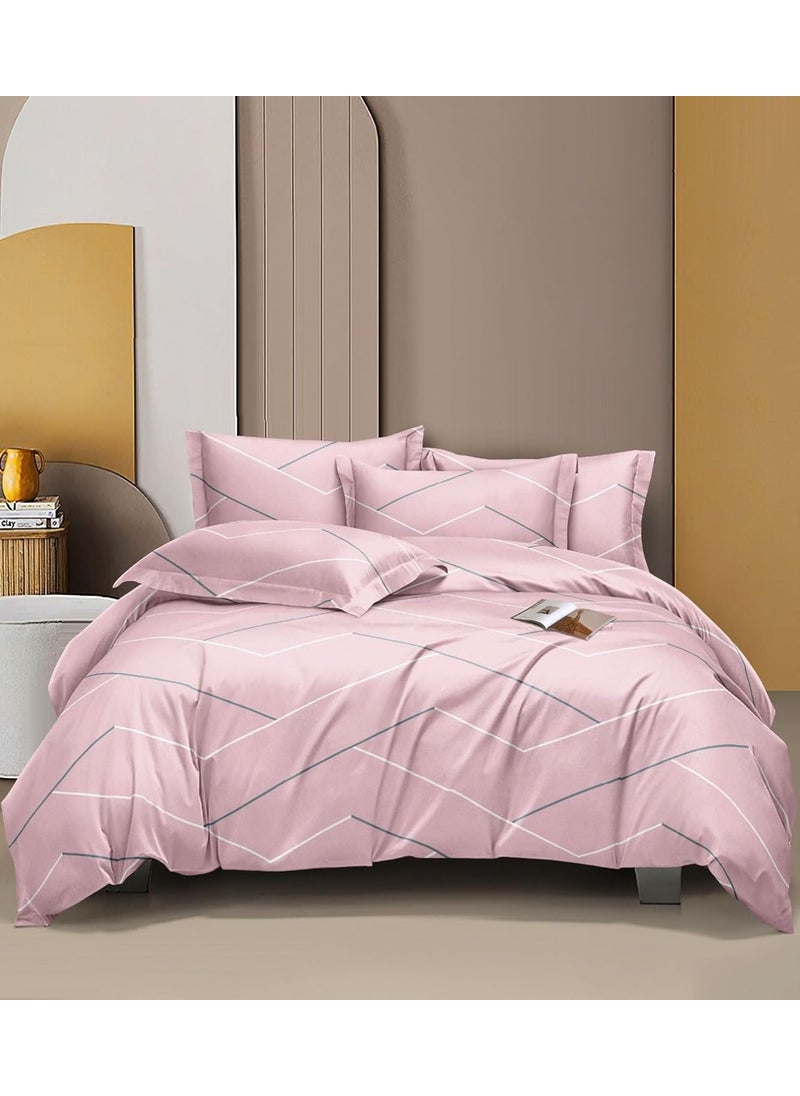 DECOR2ADMIRE 300 TC Soft Glace Cotton Queen Size Abstract Printed Premium Double Bedsheet with Two King Size Pillow Covers for Home 90 Inches x 100 Inches Pink