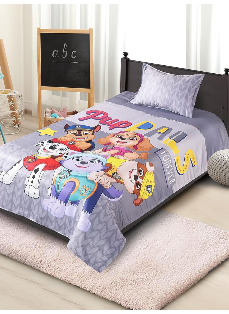 Saral Home Super Soft Paw Petrol Designer Breathable Wrinkle Free Bedsheet for Single Bed 1 Single Size Bedsheet with 1 Pillow Cover Grey60X90