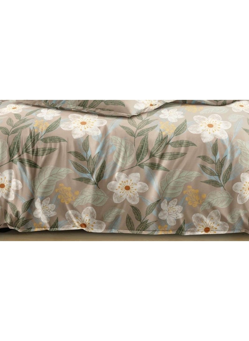 Subtlespreads Premium Glace Cotton Elastic Fitted bedsheets King Size Double Bed with 2 Pillow Covers Dust Brown Floral Double Fitted Bedsheet