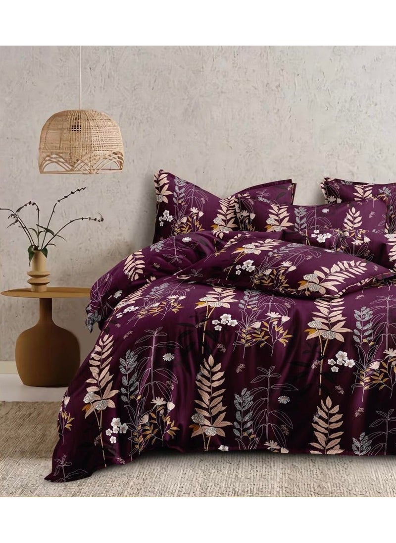Subtlespreads Premium Cotton Feel Bedsheets for Double Bed with 2 King Size Pillow Covers Bed Sheets for Bedroom Purple Plants Flat Queen 90x100 inches