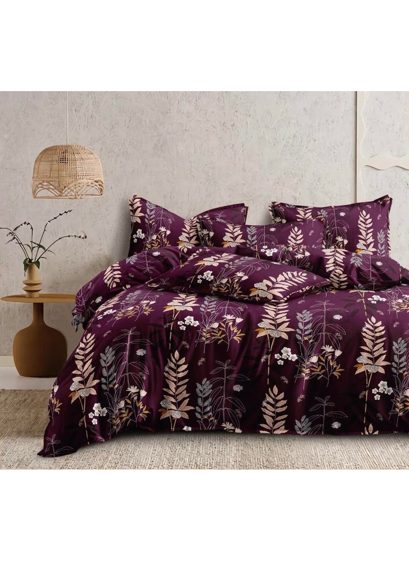 Subtlespreads Premium Cotton Feel Bedsheets for Double Bed with 2 King Size Pillow Covers Bed Sheets for Bedroom Purple Plants Flat Queen 90x100 inches