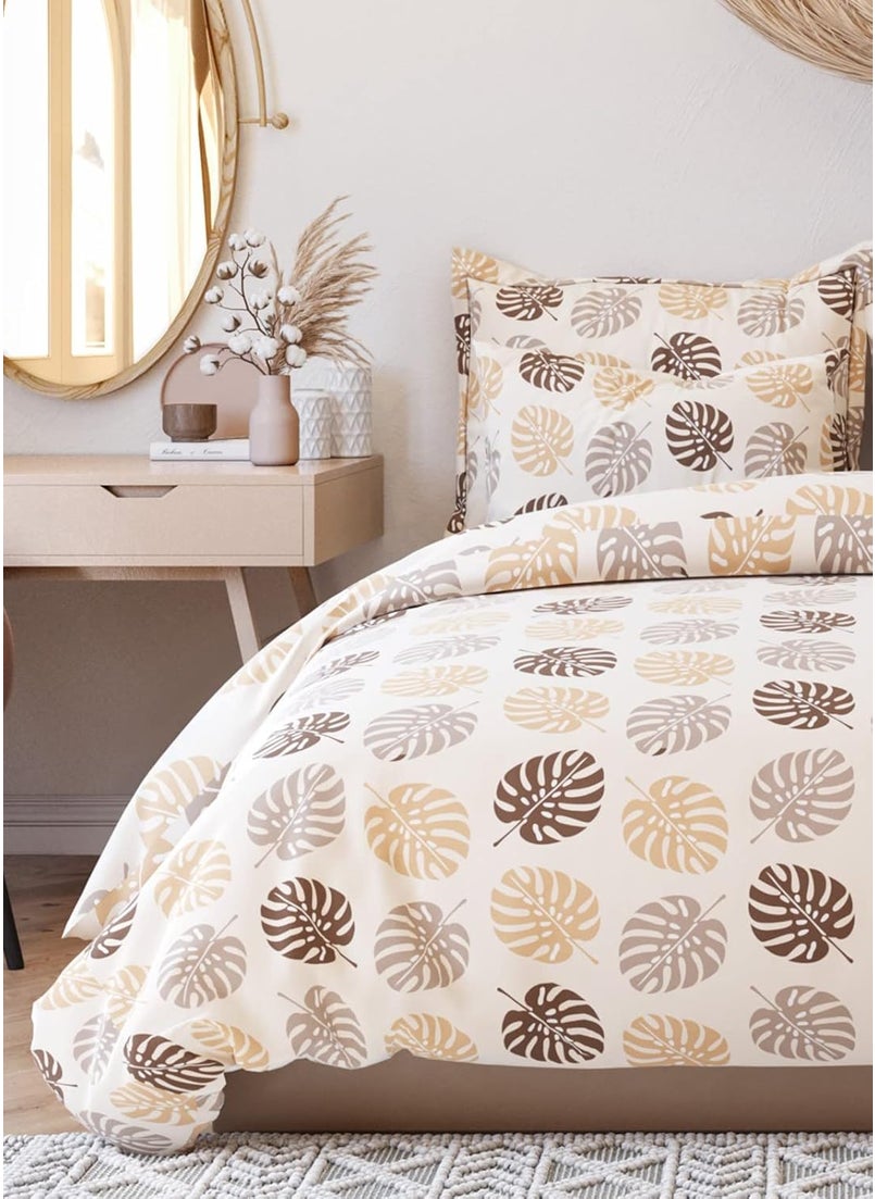 Subtlespreads Premium Cotton Feel Summer Cool Elastic Fitted Bedsheets with 2 Pillow Covers Bedsheets for Double Bed with Elastic Fitting Queen Fitted Ivory Leaves