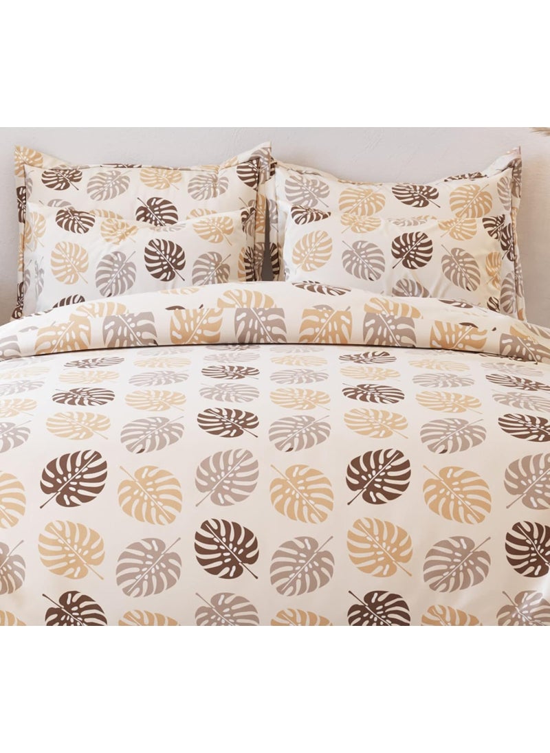 Subtlespreads Premium Cotton Feel Summer Cool Elastic Fitted Bedsheets with 2 Pillow Covers Bedsheets for Double Bed with Elastic Fitting Queen Fitted Ivory Leaves