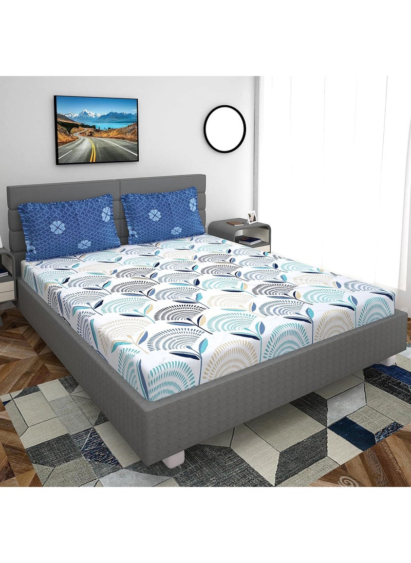 Real Dream Premium Glace Cotton Elastic Fitted Bedsheet King Size 72x78 Inches Soft Breathable WrinkleFree Double Bedsheet with 2 Pillowcases Seasons RoseGrey