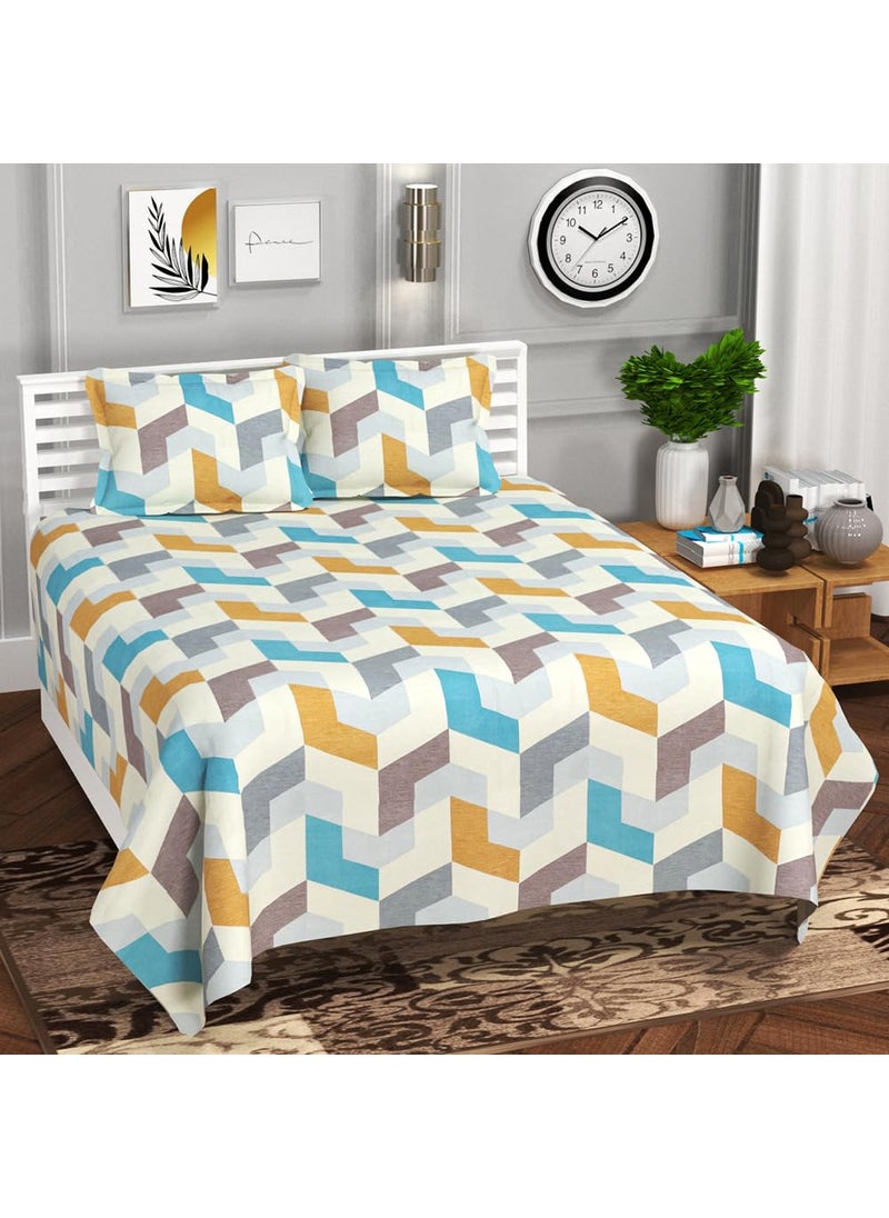 VAS COLLECTIONS 220 TC 100 Cotton Kingston Collection Super King Size Bedsheets with 2 King Size Pillow Covers Luxury Soft Sheets 3pcs Set 108x108 inchesMulticolour