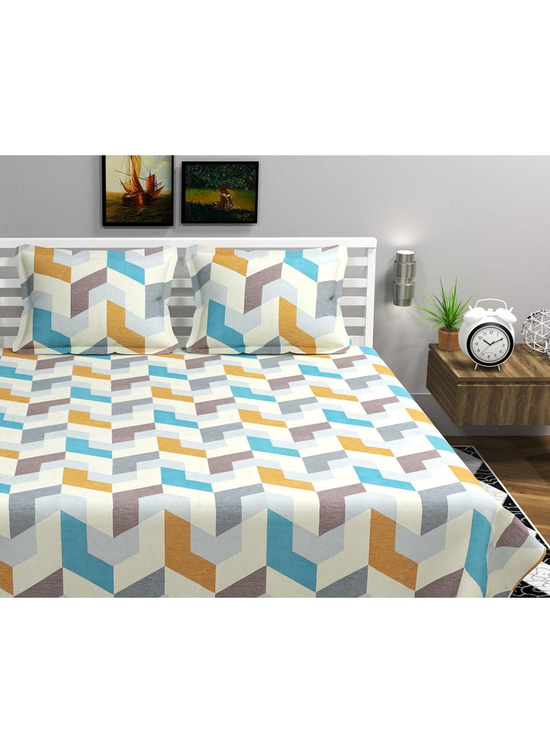 VAS COLLECTIONS 220 TC 100 Cotton Kingston Collection Super King Size Bedsheets with 2 King Size Pillow Covers Luxury Soft Sheets 3pcs Set 108x108 inchesMulticolour