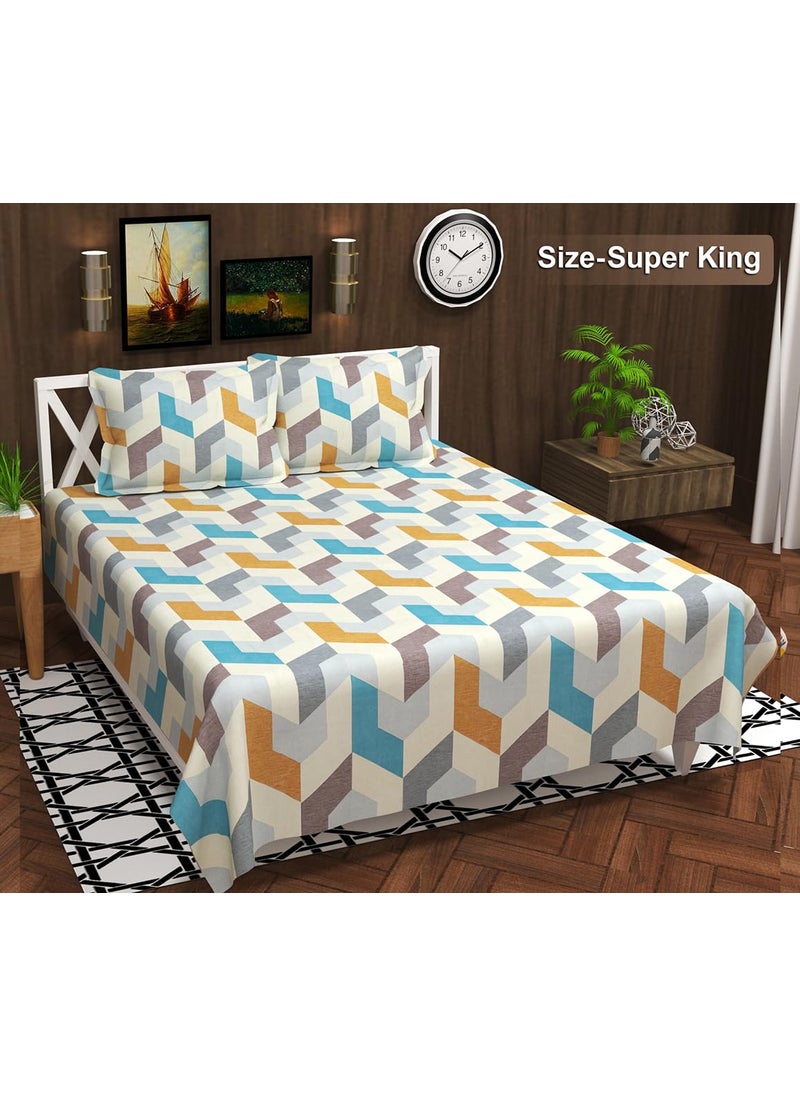 VAS COLLECTIONS 220 TC 100 Cotton Kingston Collection Super King Size Bedsheets with 2 King Size Pillow Covers Luxury Soft Sheets 3pcs Set 108x108 inchesMulticolour