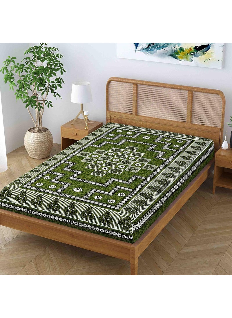 SheetKart Blossoms 100 Pure Cotton Jaipuri Printed Bedsheet for Single Bed Traditional Ethnic Bed Cover Pea Green