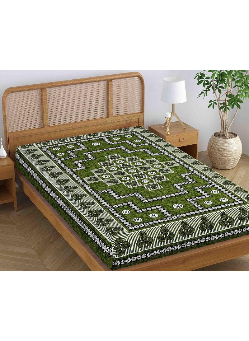 SheetKart Blossoms 100 Pure Cotton Jaipuri Printed Bedsheet for Single Bed Traditional Ethnic Bed Cover Pea Green