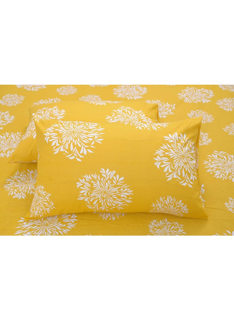 Huesland by Ahmedabad Cotton 144 TC Cotton Bedsheet for Double Bed King Size with 2 Pillow Covers Yellow 9ft x 9ft