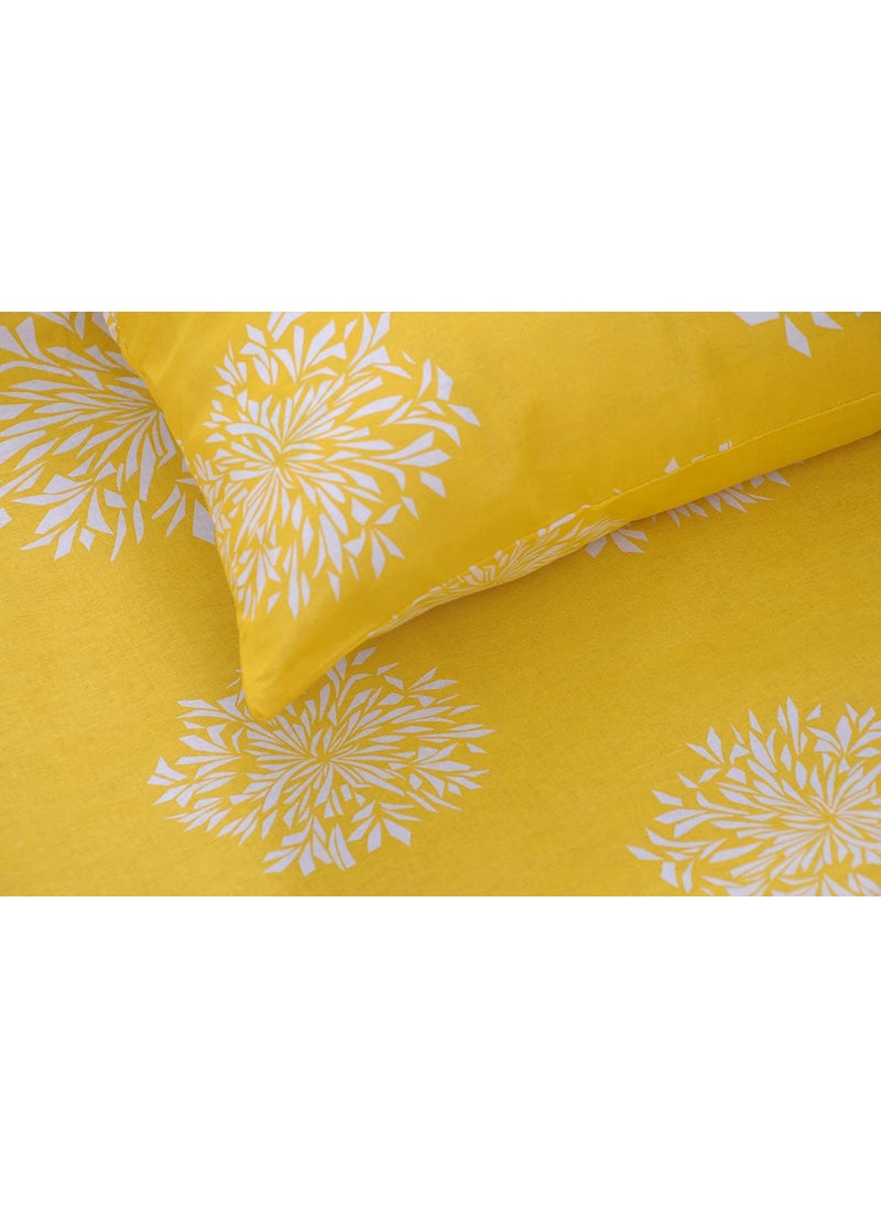 Huesland by Ahmedabad Cotton 144 TC Cotton Bedsheet for Double Bed King Size with 2 Pillow Covers Yellow 9ft x 9ft