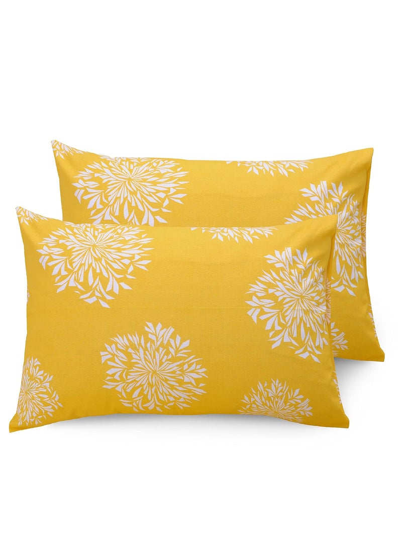 Huesland by Ahmedabad Cotton 144 TC Cotton Bedsheet for Double Bed King Size with 2 Pillow Covers Yellow 9ft x 9ft