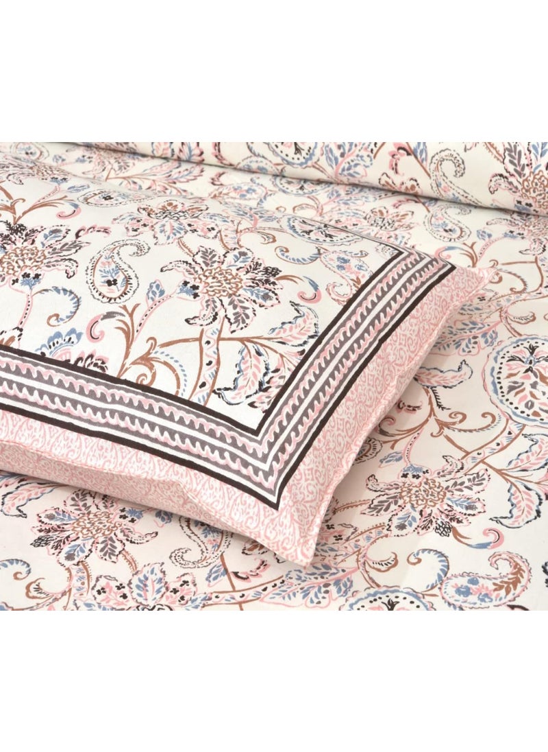 EasyGoods 240 TC Pure Cotton Bedsheet for Double Bed King Queen Size Bed Jaipuri Rajasthani Design with 2 Pillow Covers Extra Soft Wrinkle Free 90 x 103 inches Pink Monarch05