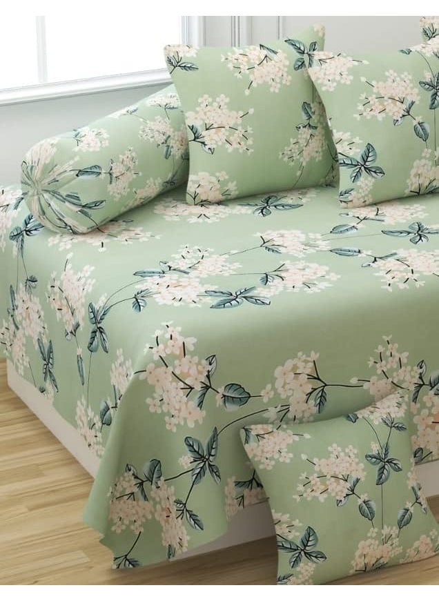 Jyotaksh 200TC Diwan Set Cotton 8 Piece Deewan Printed Bedsheet Sets for Living Room Hall Set of 8 Piece 1Bed Sheet 60x90 Inch 2Bolster Cover 16x32 Inch 5Cushion Cover 16x16 InchDiwan01